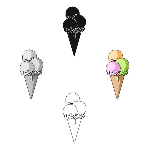 As bolas de sorvete em waffle.Summer resto único ícone em desenho animado, vetor estilo preto símbolo estoque ilustração . — Vetor de Stock