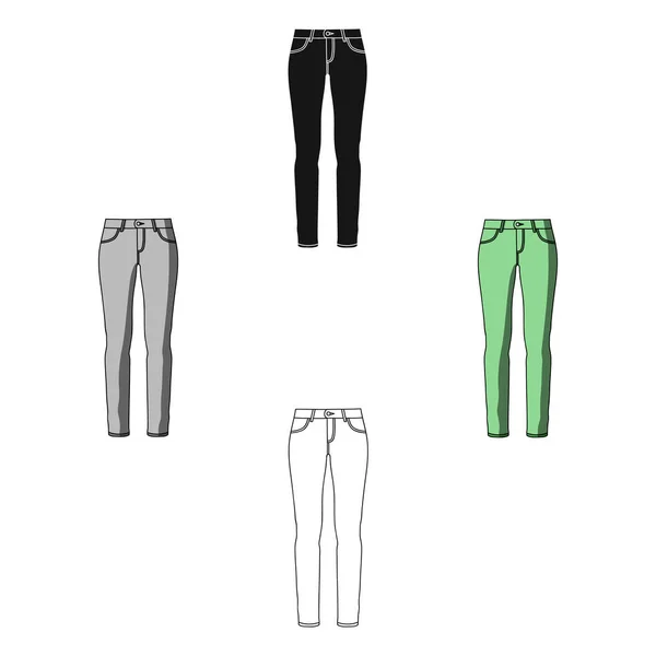 Zelené, Hubené kalhoty pro ženy. Ženský šaty na procházku. Dámské oděvy jedna ikona v kresleném seriálu, černý styl symbol burzovní obrázek. — Stockový vektor