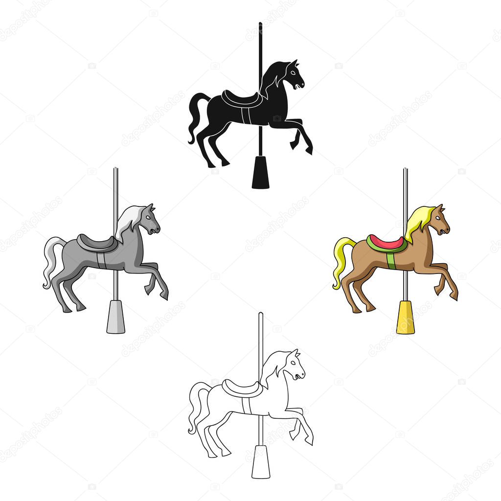 Carousel for children. Horse on the pole for riding.Amusement park single icon in cartoon,black style vector symbol stock web illustration.