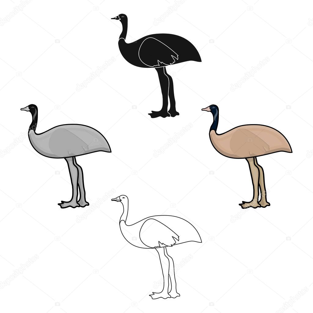 Emu icon in cartoon,black style isolated on white background. Australia symbol stock vector illustration.