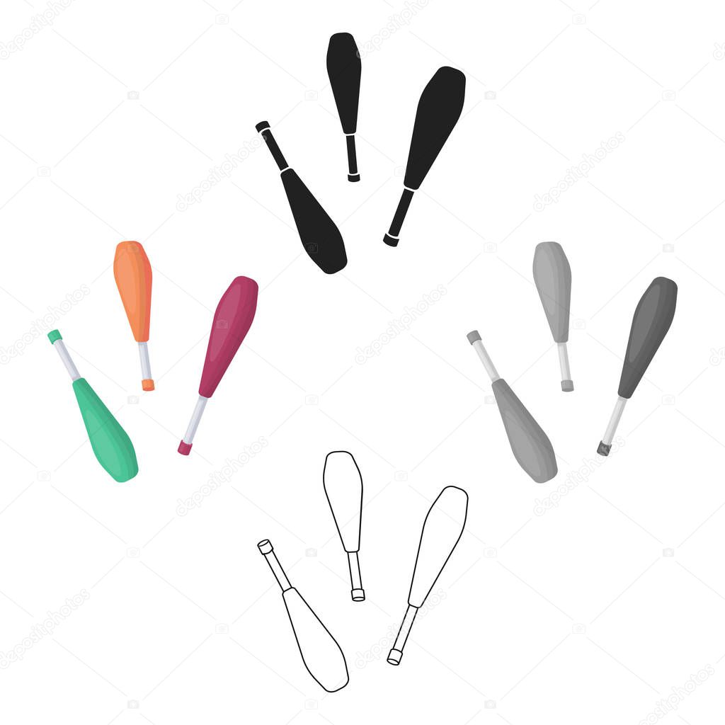 Juggling clubs icon in cartoon,black style isolated on white background. Circus symbol vector illustration.