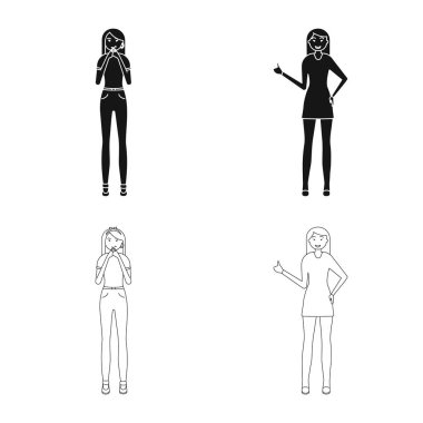 Duruş ve ruh hali işareti vektör Illustration. Duruş ve kadın hisse senedi vektör çizim.