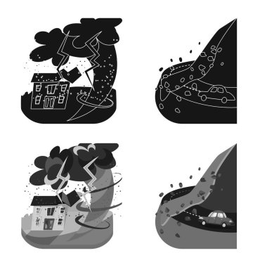 Hava ve tehlike işareti yalıtılmış nesne. Hava ve gürültüyle çarpmak hisse senedi vektör çizim koleksiyonu.