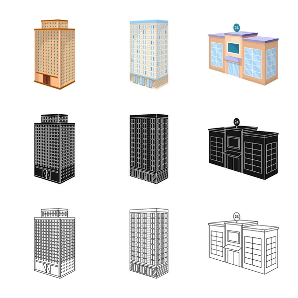 Vektor-Illustration von Konstruktion und Bausymbol. Sammlung von Vektor-Abbildungen von Bau- und Immobilienbeständen. — Stockvektor