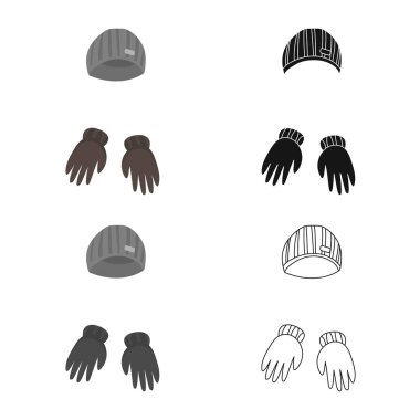 Şapka ve eldiven logosuizole nesne. Stok lar için şapka ve el vektör simgesi seti.