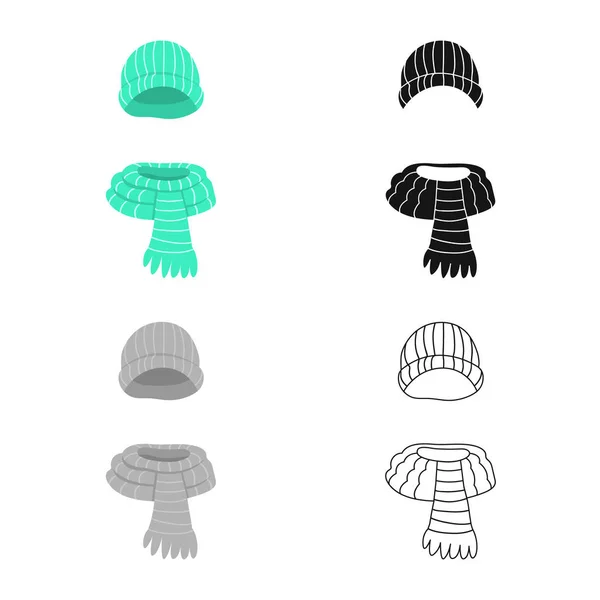 Oggetto isolato di cappello e sciarpa simbolo. Set di cappello e lana simbolo stock per il web . — Vettoriale Stock
