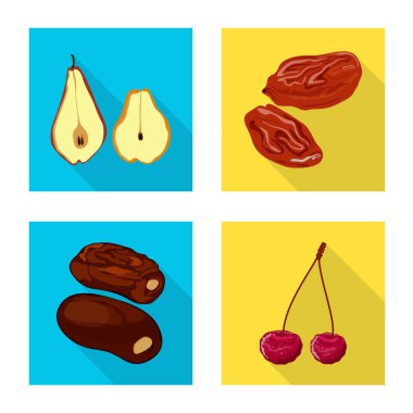 Vektör tasarımı meyve ve kurutulmuş sembolü. Stok için meyve ve gıda vektör simgesi koleksiyonu.