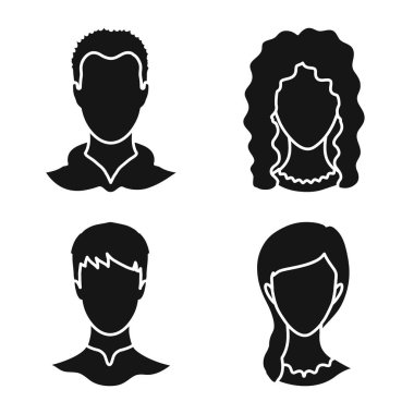 Karakter ve profil simgesinin yalıtılmış nesnesi. Stok için karakter ve sahte vektör simgesi kümesi.