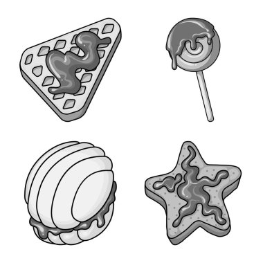 Tatlı ve karamel işareti vektör tasarımı. Hisse senedi için tatlı ve mutfak vektör simge kümesi.