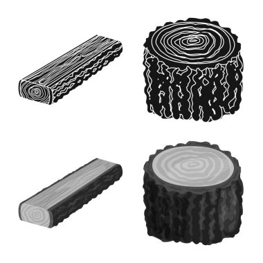 Ağaç ve ham simgesi yalıtılmış nesne. Ağaç ve inşaat hisse senedi vektör çizim seti.