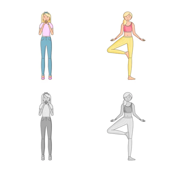 Vector illustration of posture and mood icon. Set of posture and female vector icon for stock. — Stock Vector