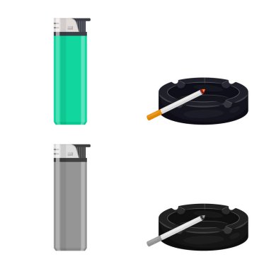 Çöp yalıtılmış nesne ve stop sembolü. Çöp ve alışkanlık hisse senedi vektör çizim seti.