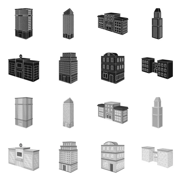 Vektorillustration der Konstruktion und des Bausymbols. Set von Bau- und Immobilienvektorsymbolen für Aktien. — Stockvektor