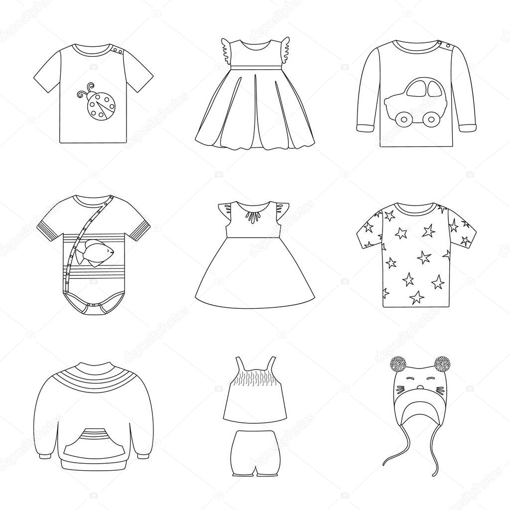 Vector illustration of wear and child logo. Collection of wear and apparel vector icon for stock.