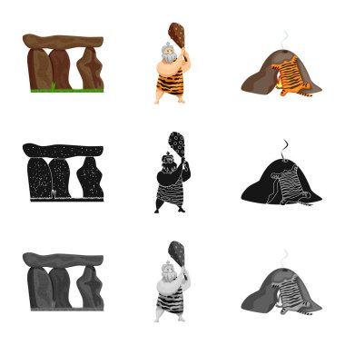 Evrim ve tarih öncesi logo yalıtılmış nesne. Evrim ve geliştirme hisse senedi vektör çizim seti.