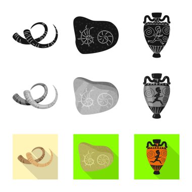 Hikaye ve öğeler logo vektör Illustration. Hisse senedi için hikaye ve öznitelikleri vektör simge kümesi.