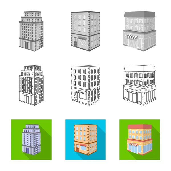 Isolierte Objekt der Konstruktion und Gebäude-Logo. Sammlung von Bau- und Immobilienaktienzeichen für das Web. — Stockvektor