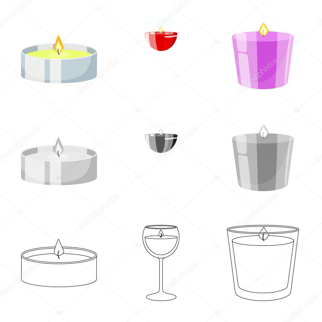 Vector illustration of relaxation and flame icon. Collection of relaxation and wax stock vector illustration.