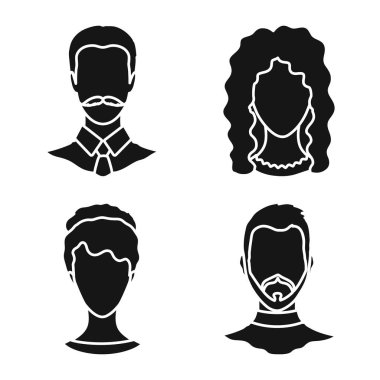 Karakter ve profil logosunun vektör çizimi. Stok için karakter ve sahte vektör simgesi kümesi.