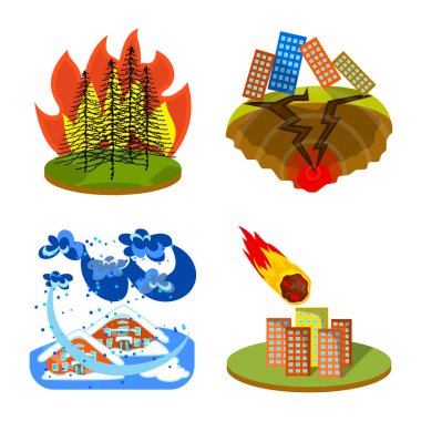 Tufan ve felaket simge vektör Illustration. Hisse senedi için tufan ve kıyamet vektör simge kümesi.