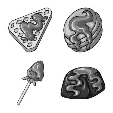 Tatlı ve karamel simge vektör tasarımı. Hisse senedi için tatlı ve mutfak vektör simge kümesi.