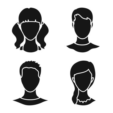 Karakter ve profil simge vektör tasarımı. Karakter ve hisse senedi için kukla vektör simge kümesi.