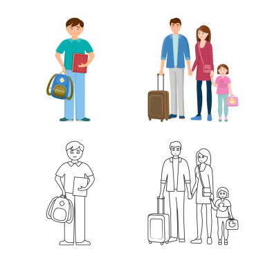 Karakter ve avatar simge yalıtılmış nesne. Karakter ve portre hisse senedi vektör çizim seti.