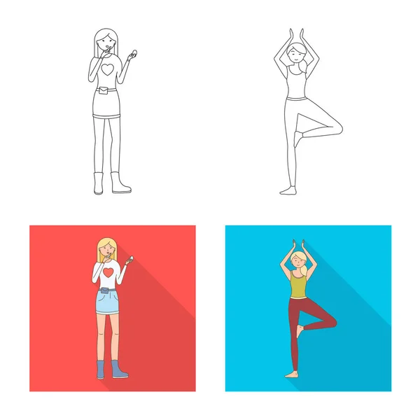 Vektor-Design von Haltung und Stimmungssymbol. Sammlung von Körperhaltung und weiblichem Aktiensymbol für das Web. — Stockvektor