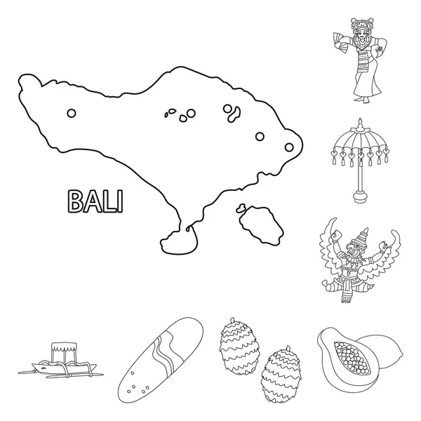 Vektor desain dari Bali dan ikon karibia. Koleksi gambar vektor saham balinese dan geografi . - Stok Vektor