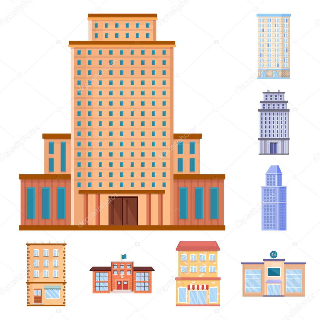 Vector design of facade and building logo. Collection of facade and exterior  stock symbol for web.