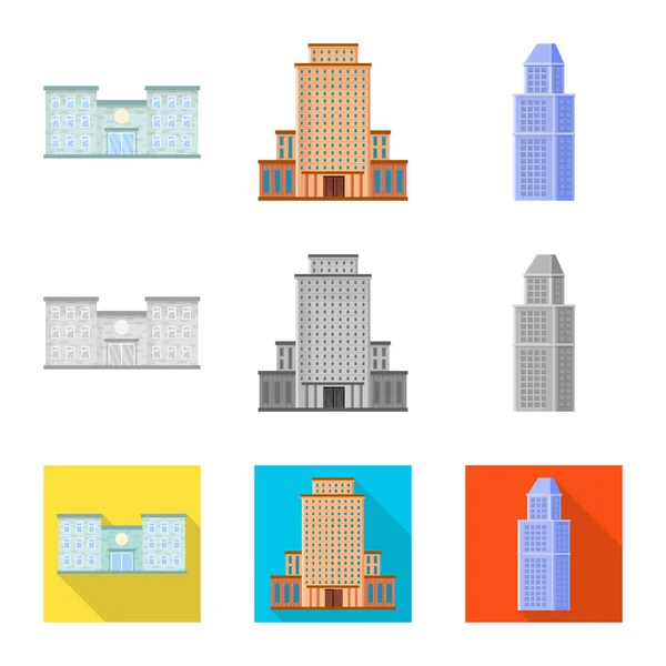 Diseño vectorial de símbolo municipal y central. Colección de icono vectorial municipal y patrimonial para stock . — Vector de stock