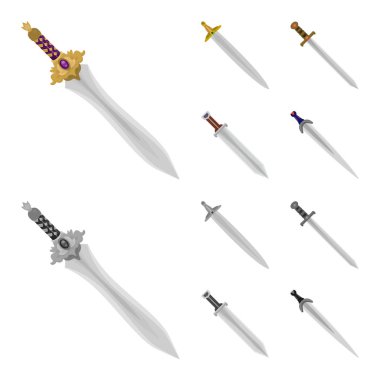 Oyun ve zırh işareti vektör tasarımı. Web için oyun ve bıçak hisse senedi simgesi kümesi.