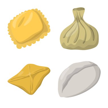 Köfte ve gıda sembolü vektör tasarımı. Web için köfte ve doldurulmuş stok sembolü koleksiyonu.