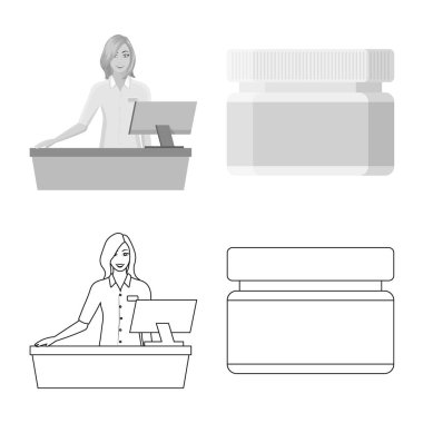 Perakende ve sağlık işareti vektör tasarımı. Hisse senedi için perakende ve sağlık vektör simge kümesi.