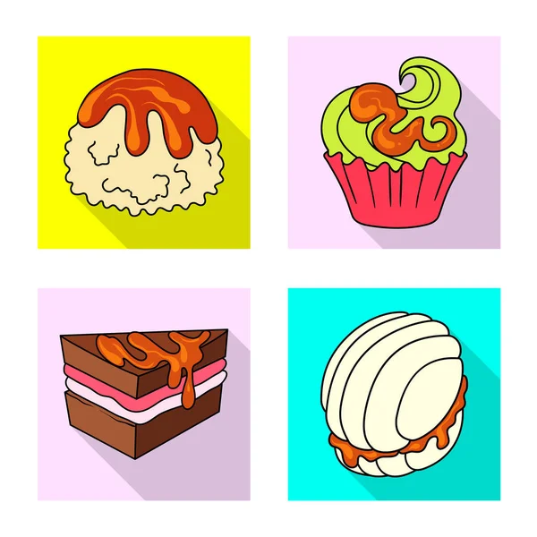 Vektorová ilustrace cukrovinek a kulinářského loga. Sbírka cukrovinek a barevných vektorových ikon pro zásoby. — Stockový vektor