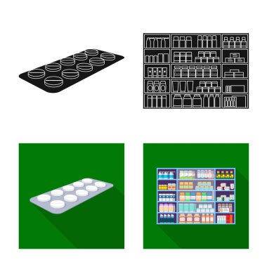 Perakende ve sağlık logo yalıtılmış nesne. Perakende ve sağlık hisse senedi vektör çizim seti.