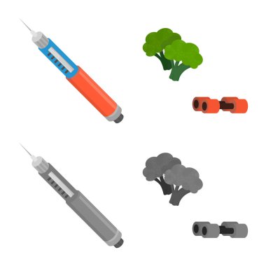 Diyet ve tedavi logo vektör Illustration. Hisse senedi için diyet ve tıp vektör simge kümesi.