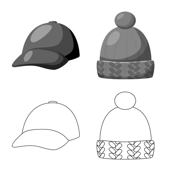 Illustration vectorielle des vêtements et du symbole du bonnet. Ensemble de vêtements et icône vectorielle béret pour stock . — Image vectorielle