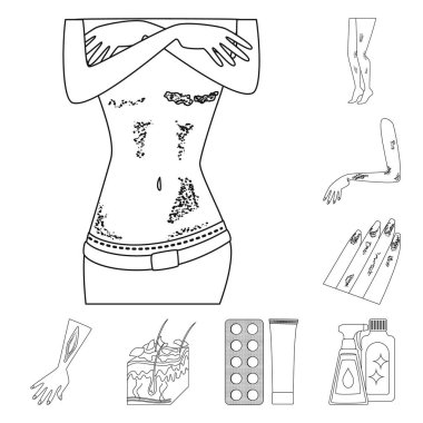 Hastalık ve sağlık sembol vektör Illustration. Hisse senedi için hastalık ve ağrı vektör simge kümesi.