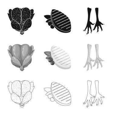 Ürün ve kümes hayvanları simge vektör tasarımı. Ürün ve tarım hisse senedi vektör çizim seti.