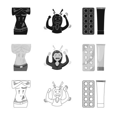 Vektör tasarımı tıbbi ve ağrı oturum açın. Hastalık hisse senedi vektör çizim ve tıp topluluğu.