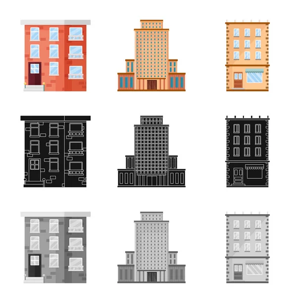 Diseño vectorial de símbolo municipal y central. Conjunto de iconos vectoriales municipales y inmobiliarios para stock . — Vector de stock
