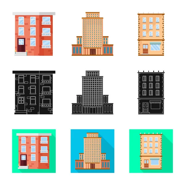 Diseño vectorial del icono municipal y del centro. Conjunto de ilustración vectorial municipal y patrimonial . — Vector de stock