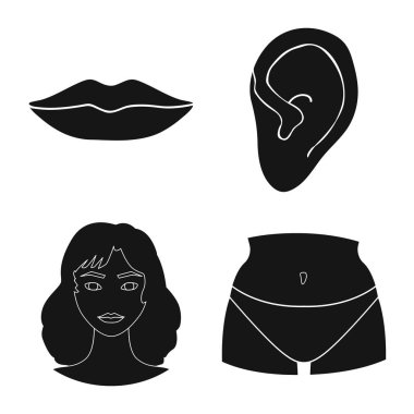 Vücut ve bölümü logosu yalıtılmış nesne. Web için vücut ve anatomi hisse senedi simgesi kümesi.