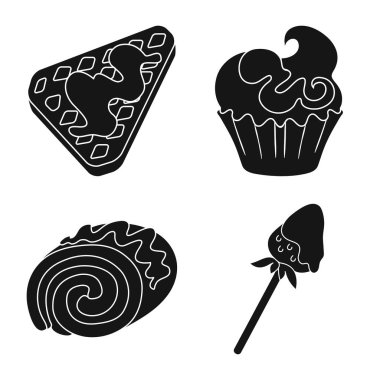 Tatlılık vektör tasarımı ve ürün logosu. Stok için tatlılık ve tatlı vektör simgesi koleksiyonu.