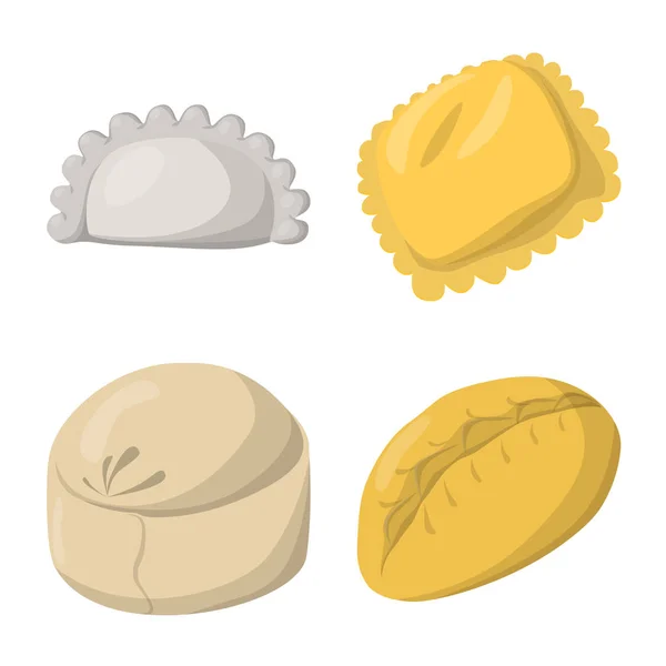 Ilustración vectorial de albóndigas y logotipo alimentario. Colección de albóndigas y símbolos de stock rellenos para tela . — Vector de stock