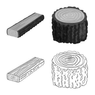 Yalıtılmış nesne ağacı ve ham işaret. Ağaç ve inşaat hisse senedi vektör çizim topluluğu.