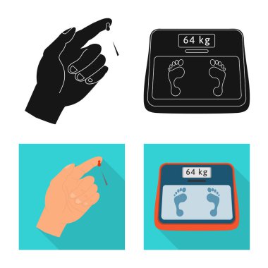 Diyet ve tedavi logosu yalıtılmış nesne. Diyet ve ilaç hisse senedi vektör çizim topluluğu.