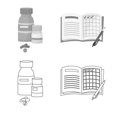 Diyet ve tedavi simge vektör Illustration. Diyet ve ilaç hisse senedi vektör çizim seti.