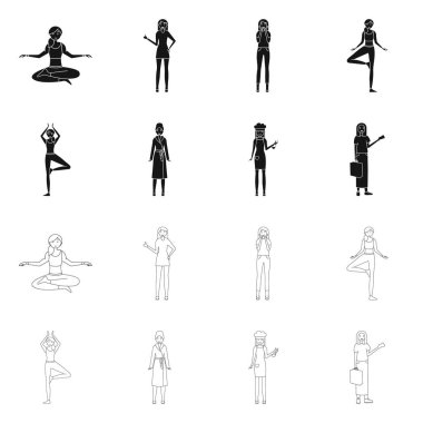 Duruş ve ruh hali işareti vektör Illustration. Duruş ve kadın hisse senedi vektör çizim koleksiyonu.